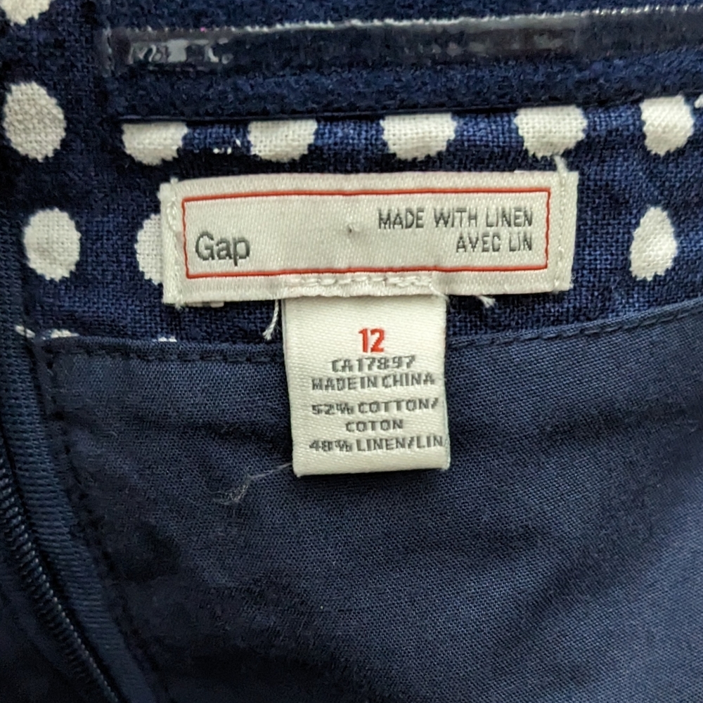 SOLD- Gap linen blend polka dot strapless tube skater dress navy white - Picture 5 of 16